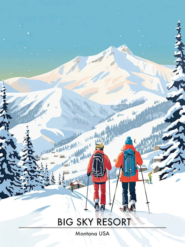 Big Sky Resort   Montana Usa, Ski Resort Poster Illustration 3