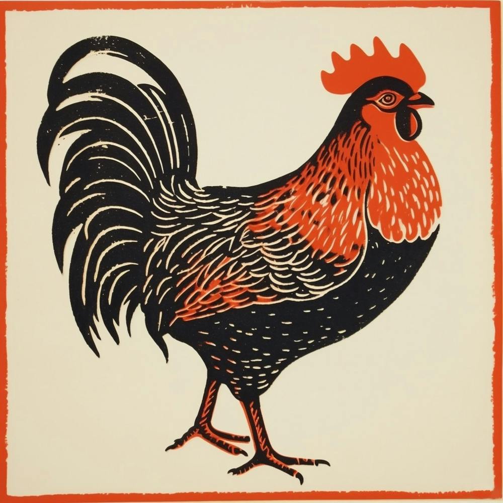 Retro Bird Lithograph Rooster 1