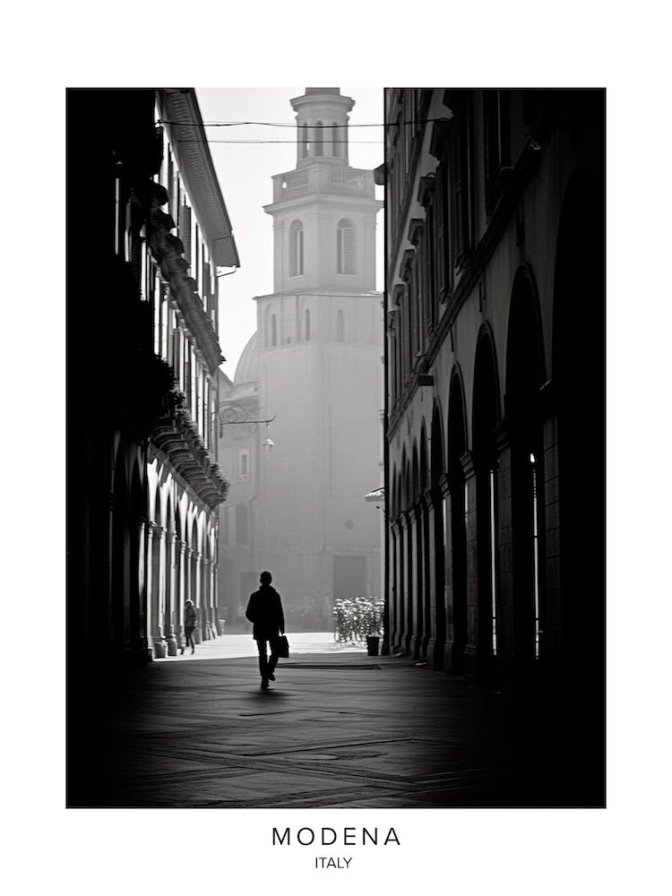 Poster Of Modena, Italy, Black And White Analogue Photography 1