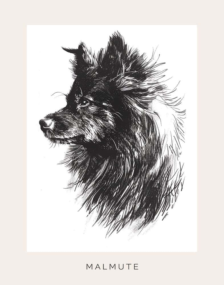 Malmute Furry Dog Line Sketch 3 Poster