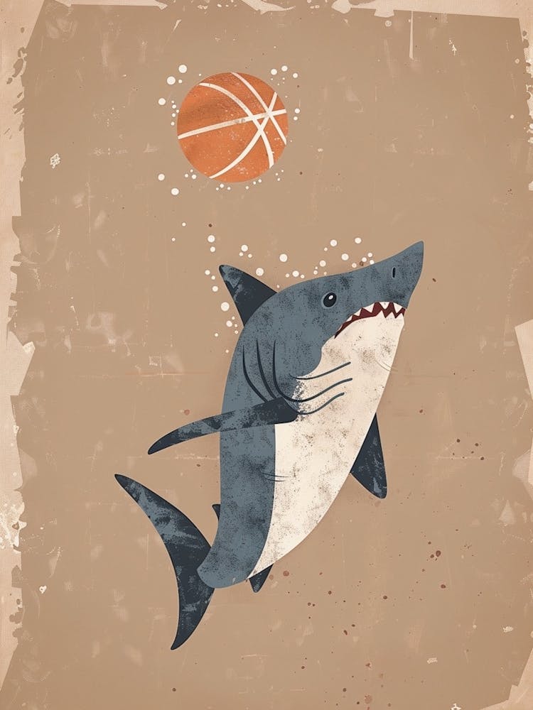 Shark Playing Basketball Muted Pastels 2