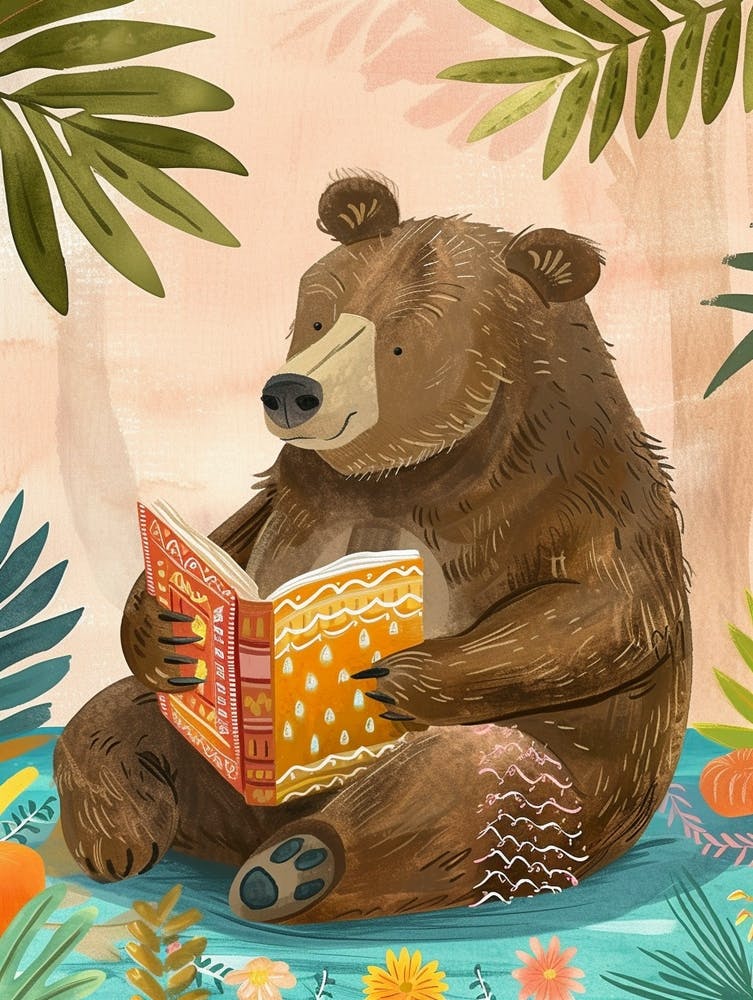 Brown Bear Reading Storybook Illustration 2