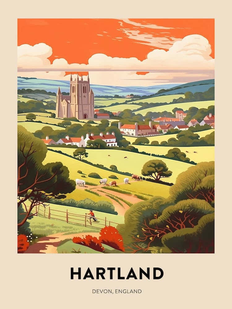 Devon Vintage Travel Poster Hartland 4