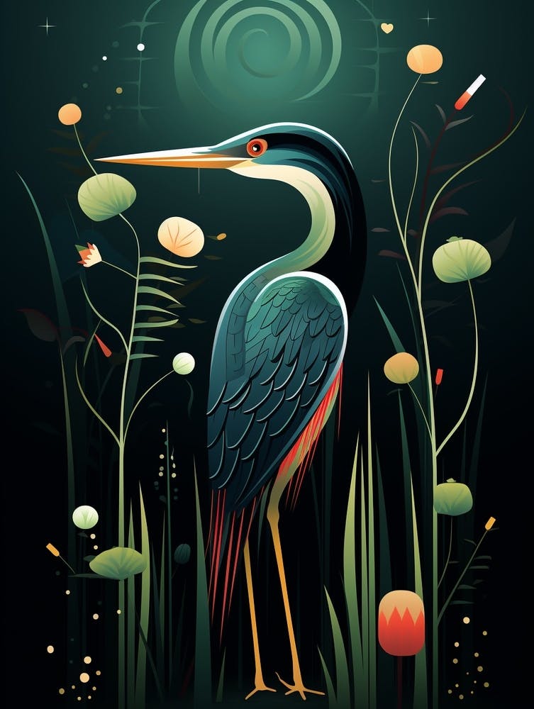 Folk Bird Illustration Green Heron 2