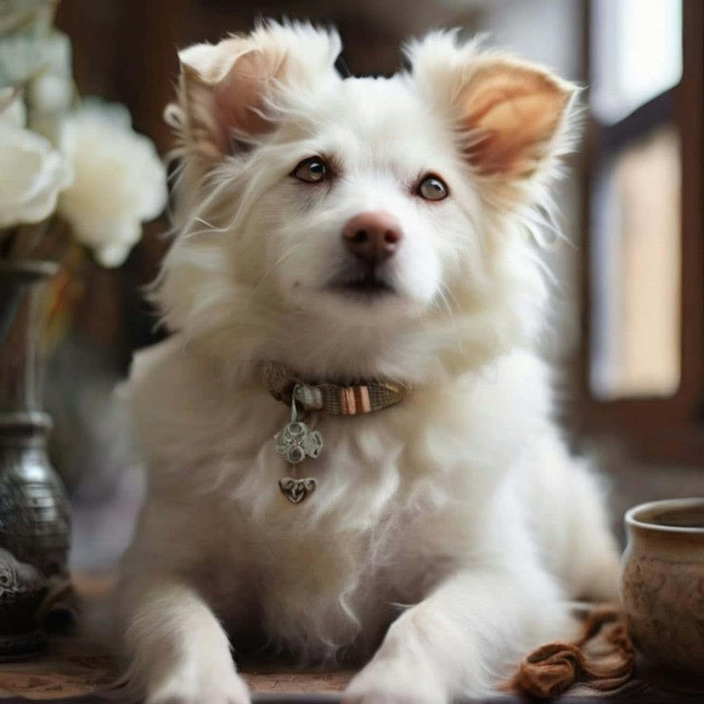 White Dog In Front Of A Window
