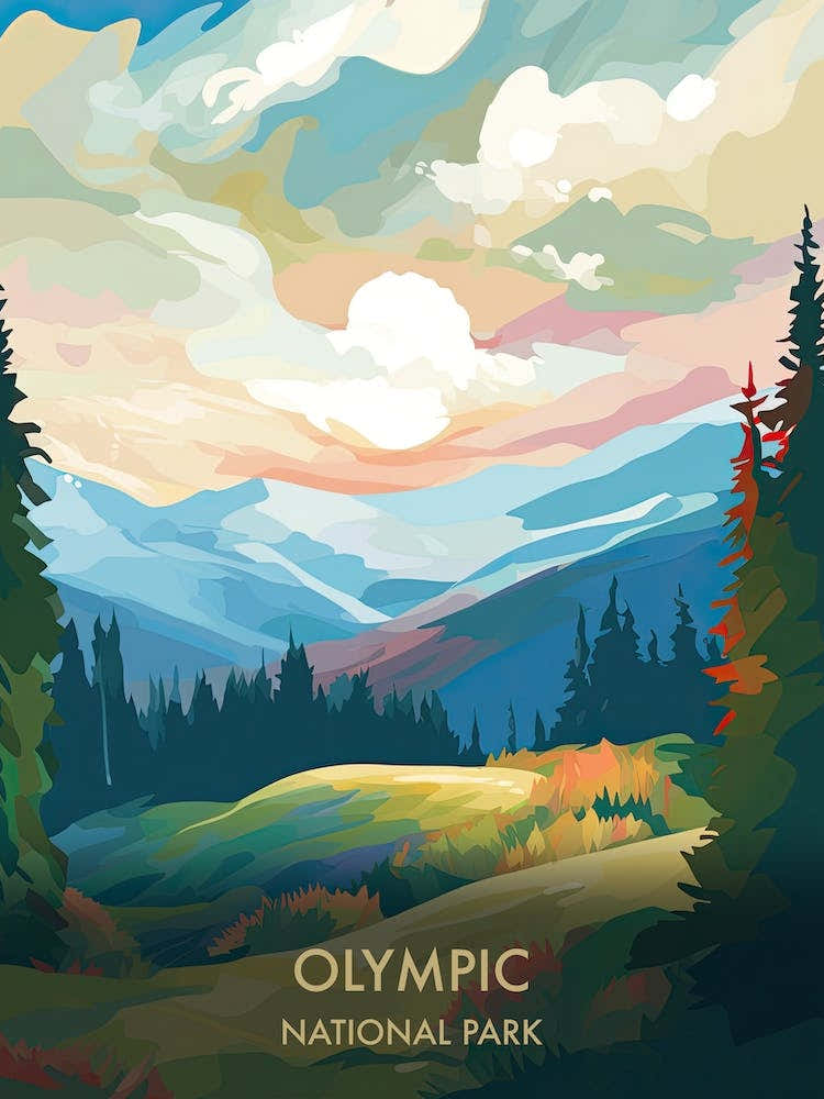 Olympic National Park Travel Poster Illustration Style 8