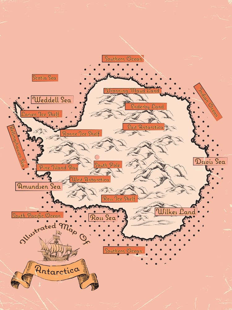 Vintage Map Of Antarctica