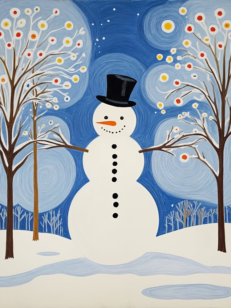 Joyful Snowman In The Woods