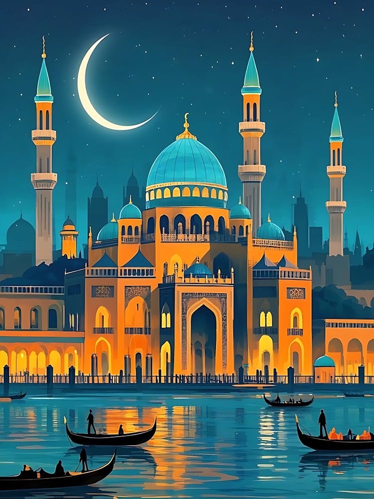 Happy Ramadan With Grand Mosque at Night