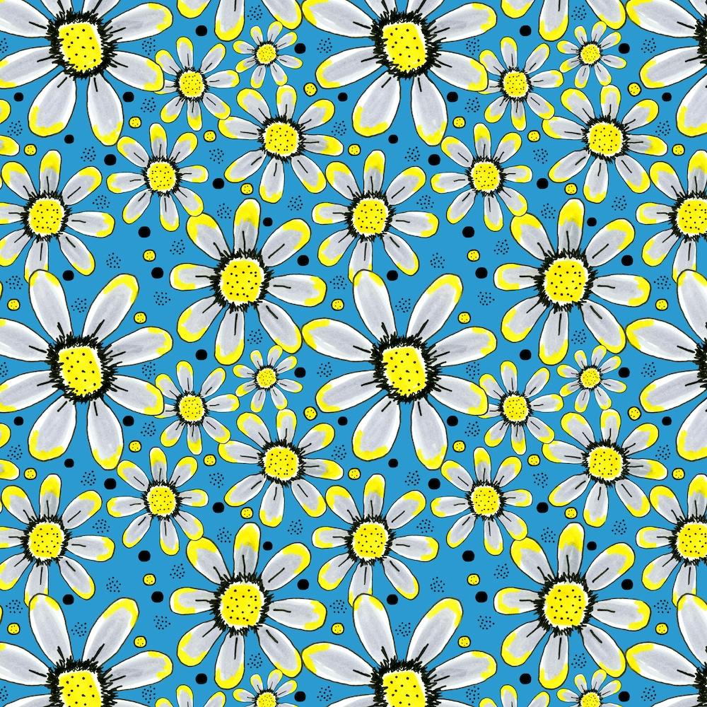 Cool Flower Garden Yellow Gray On Blue