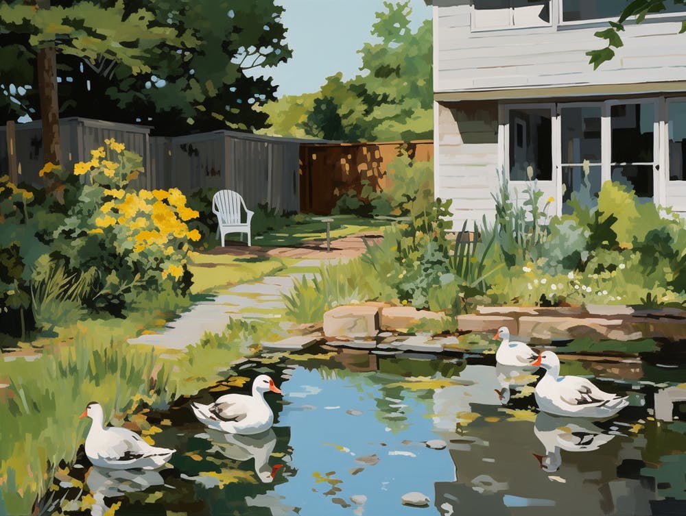Backyard With Ducks - expressionism 1