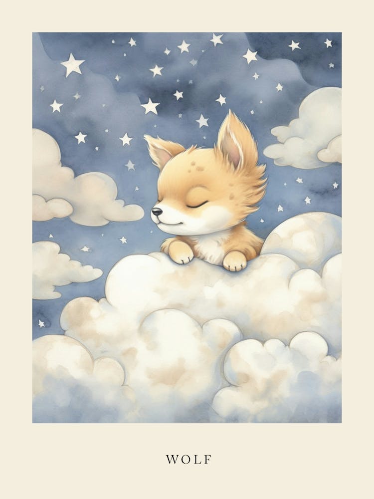 Sleeping Baby Wolf 4 Nursery Poster