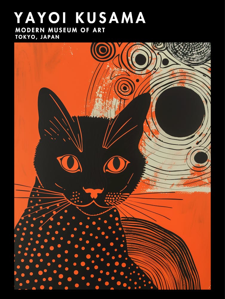Yayoi Kusama Inspired Samurai Cat In Burnt Orange