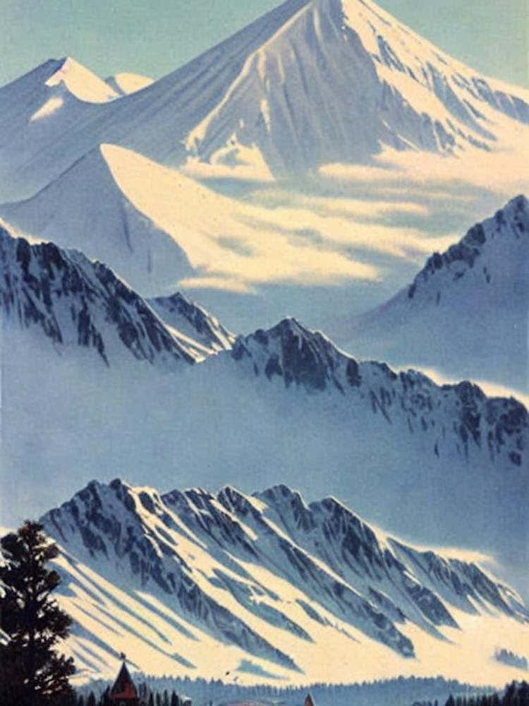 Mount Ruapehu, New Zealand Ski Resort Vintage Landscape 2 Skiing Poster