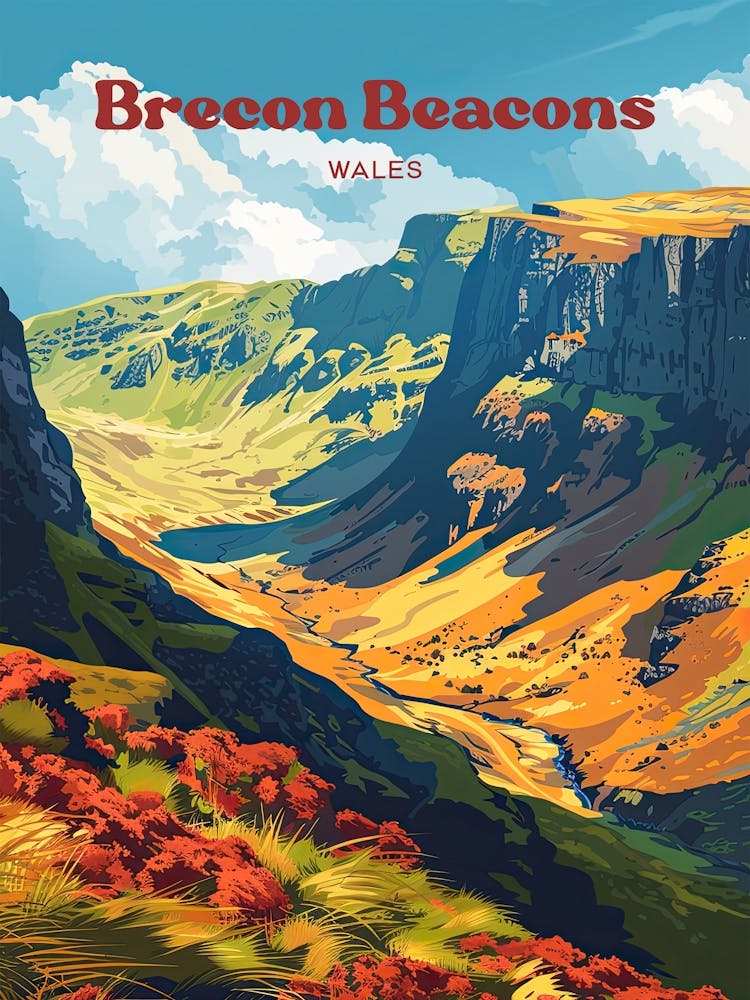 Brecon Beacons Wales National Park Art Illustration