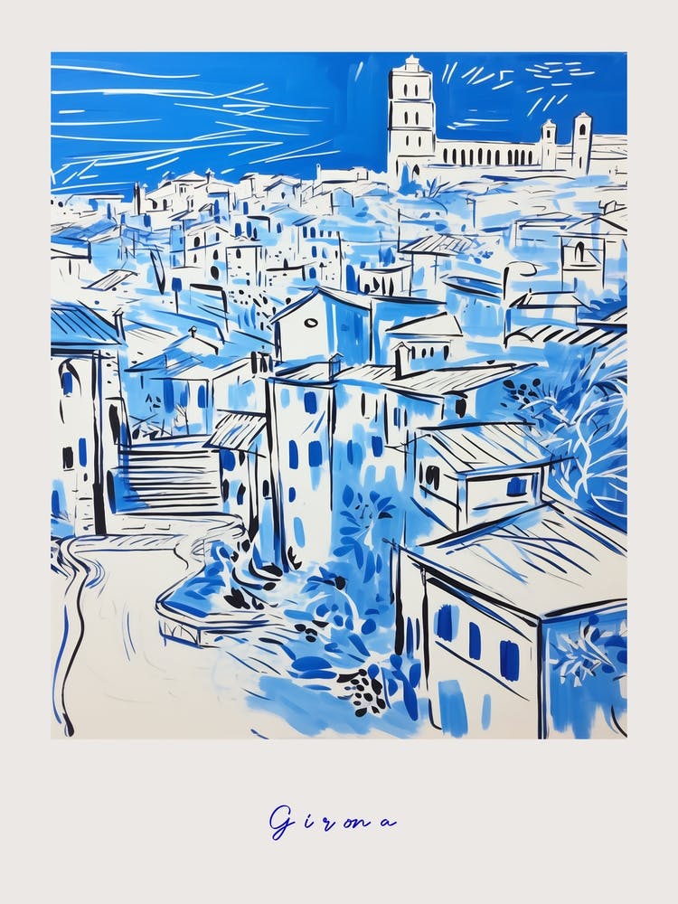 Girona Spain Mediterranean Blue Drawing Poster