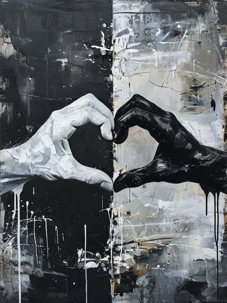 Black and white Two Hands Making A Heart art print
