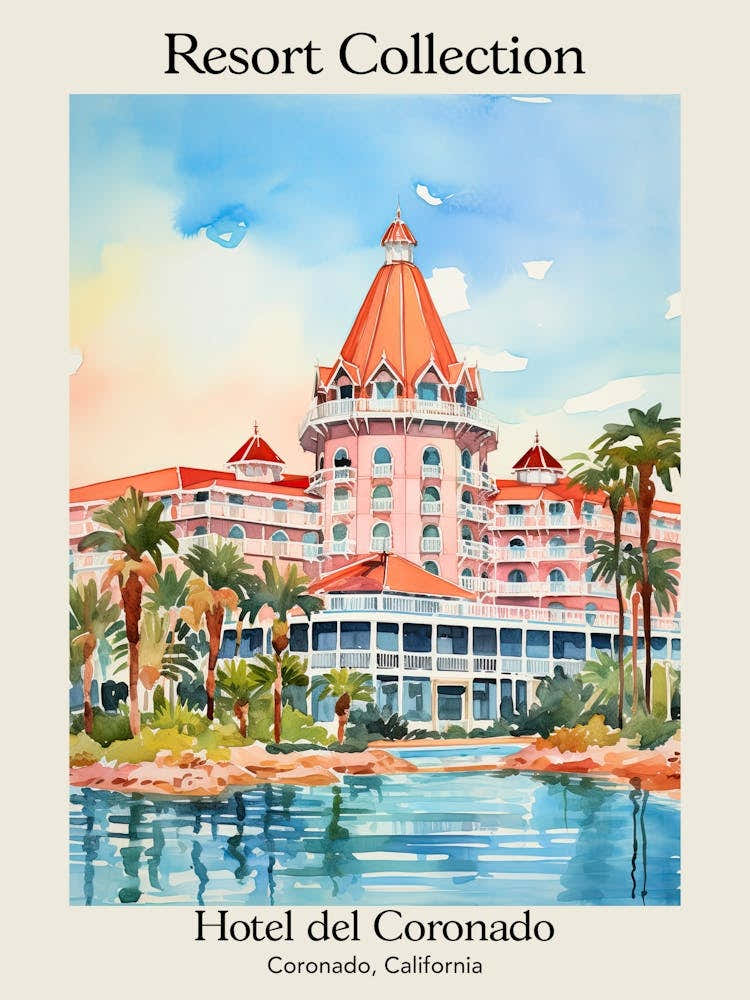 Poster Of Hotel Del Coronado   Coronado, California   Resort Collection Storybook Illustration 3