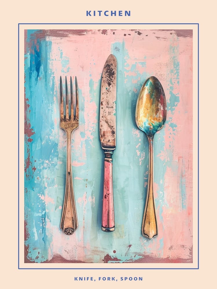 Kitsch Knife Fork Spoon Brushstrokes 3 Poster
