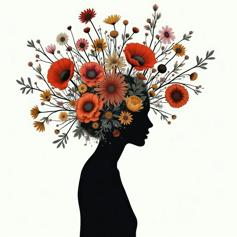 Silhouette Of A Woman With Flowers In Her Head
