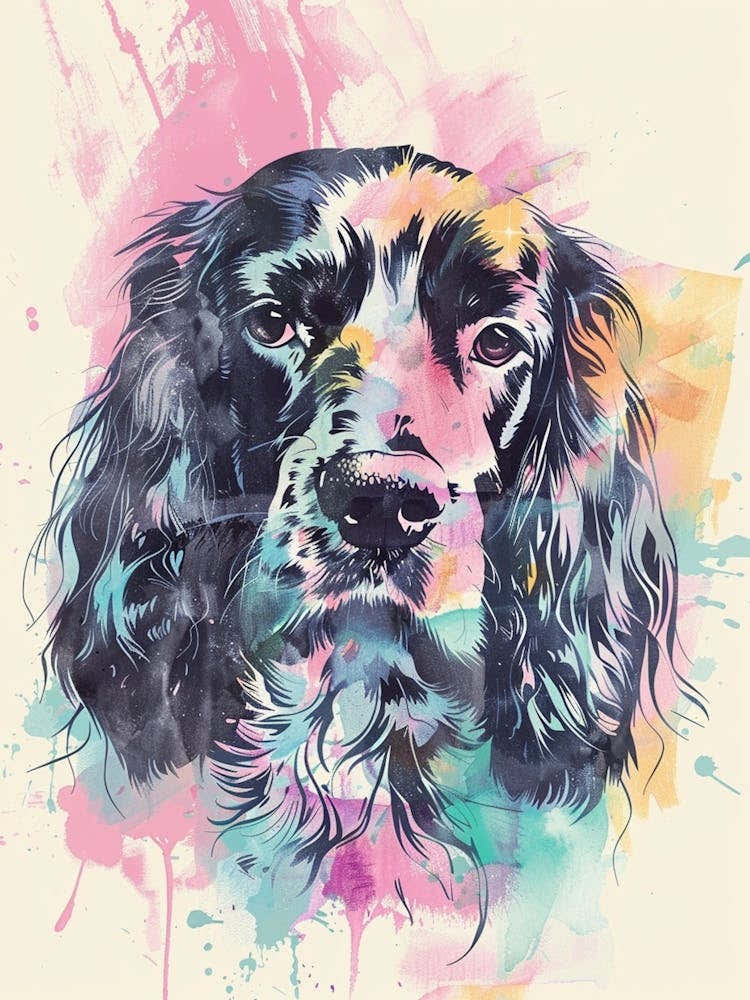 Colourful American Water Spaniel Dog Line Illustration 1