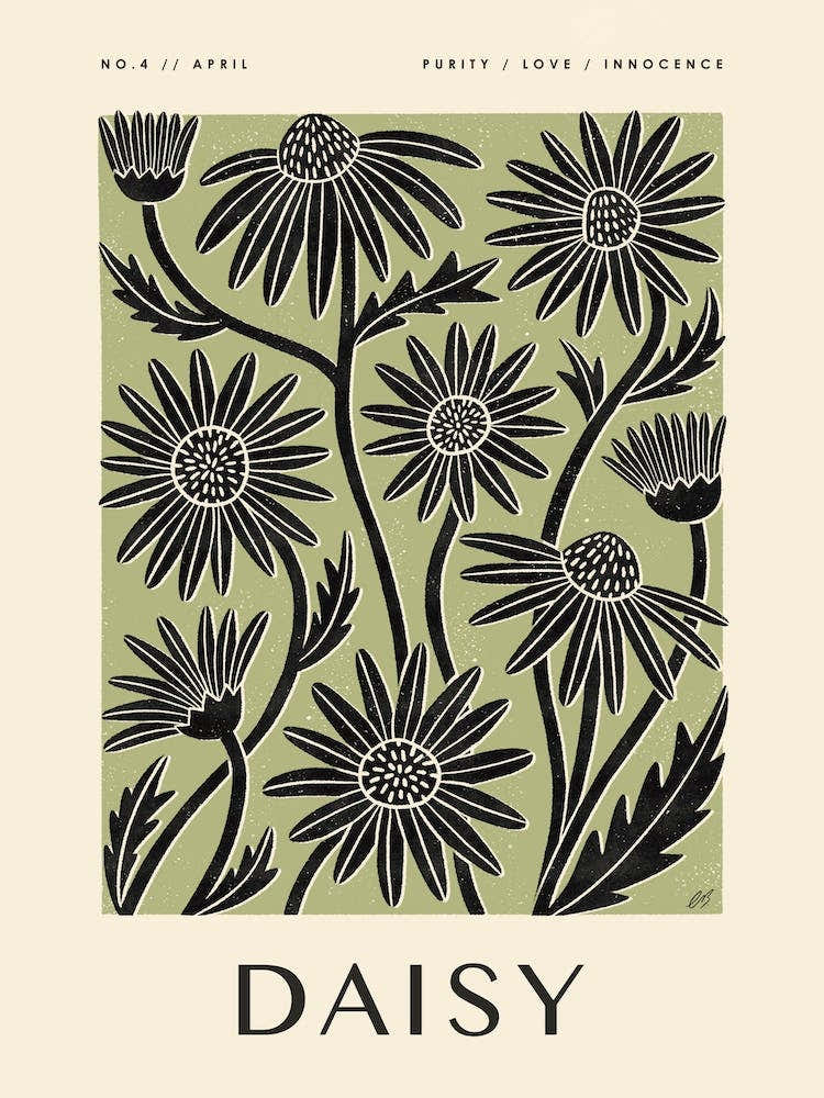 Rustic April Birth Flower Daisy Black Green