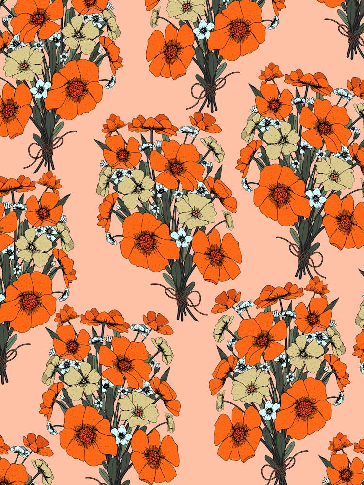 Orange Flowers On A Pink Background