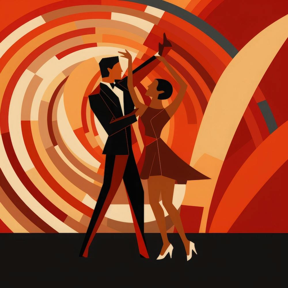 Art Deco inspired illustration of a couple dancing the Charleston