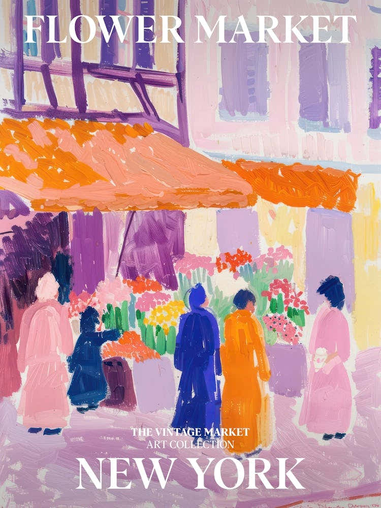 Vintage Flower Market Painting New York 2