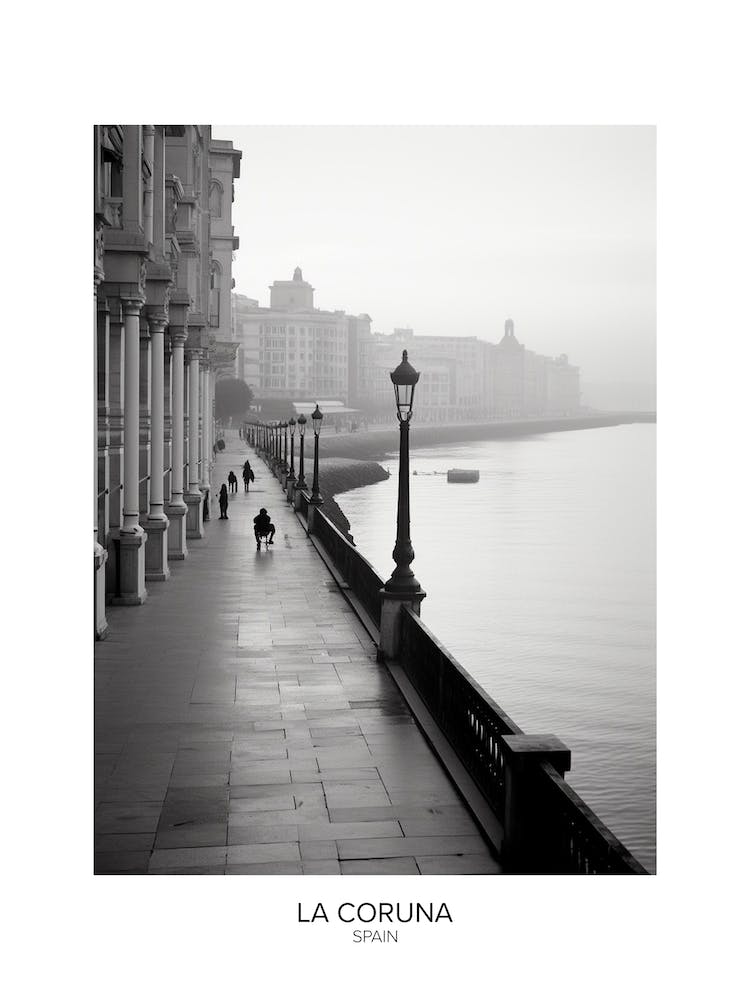 Poster Of La Coruna, Spain, Black And White Analogue Photography 1