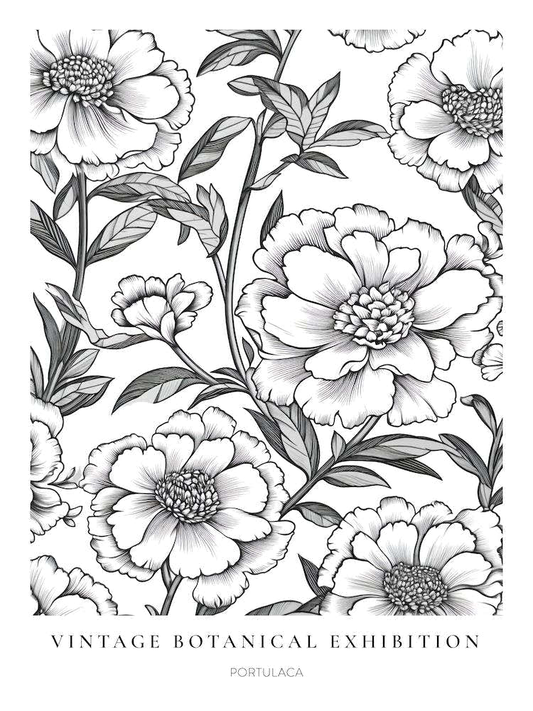 Portulaca B&W Vintage Botanical Poster