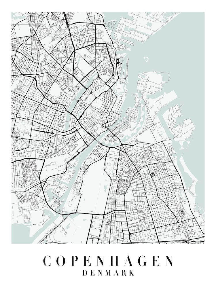 Copenhagen Denmark Street Map Minimal Color