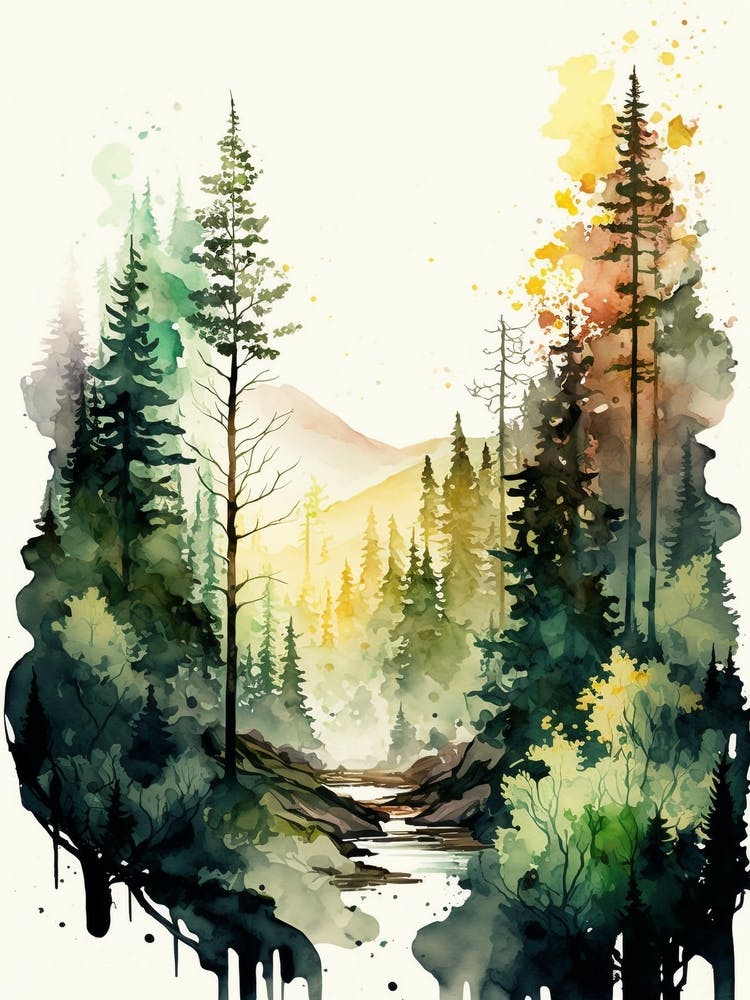 Watercolor Forest Landscape