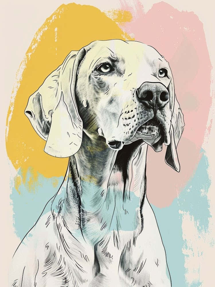 Weimaraner Dog Pastel Line Watercolour Illustration 4
