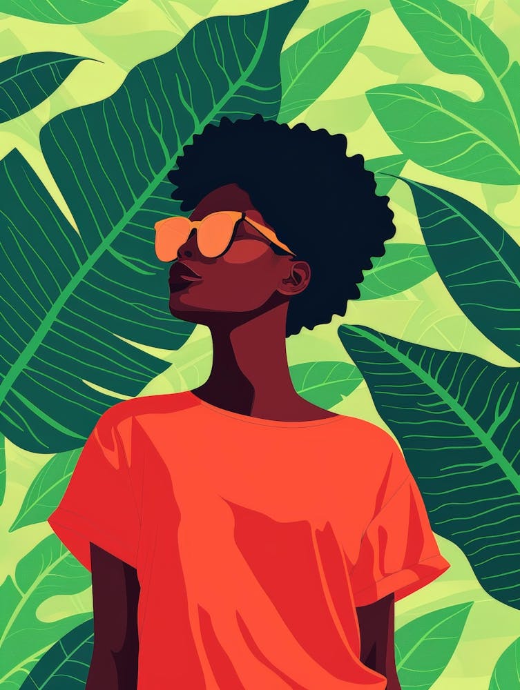 Afro Girl With Leaves