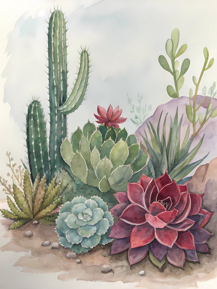 Watercolor Succulents 1