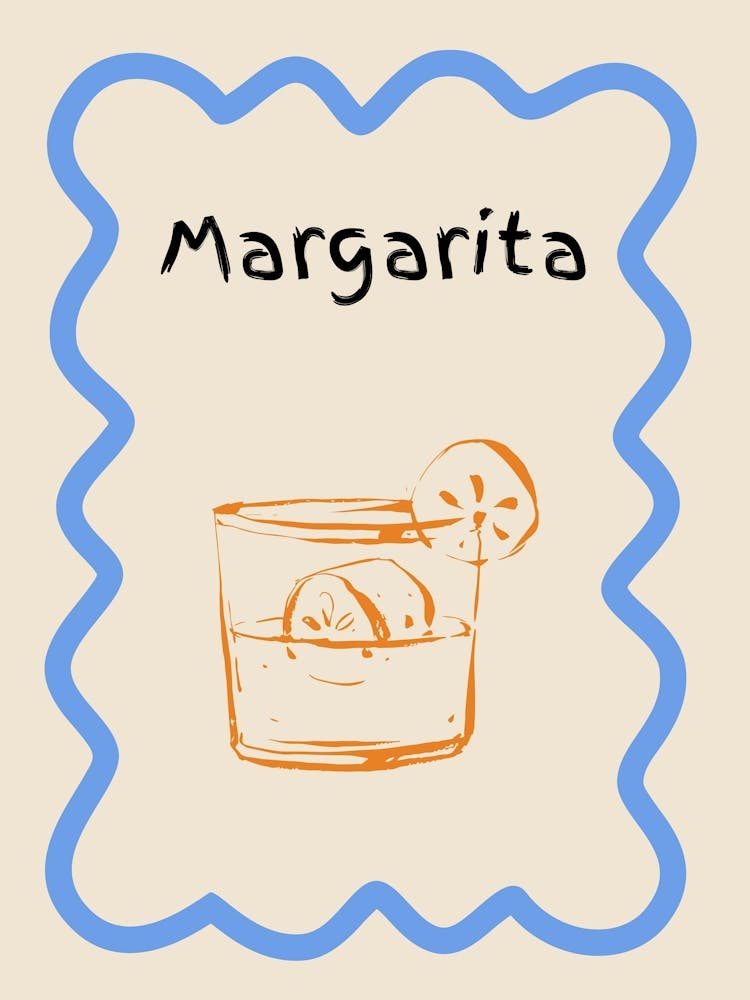 Margarita Doodle Poster Blue & Orange