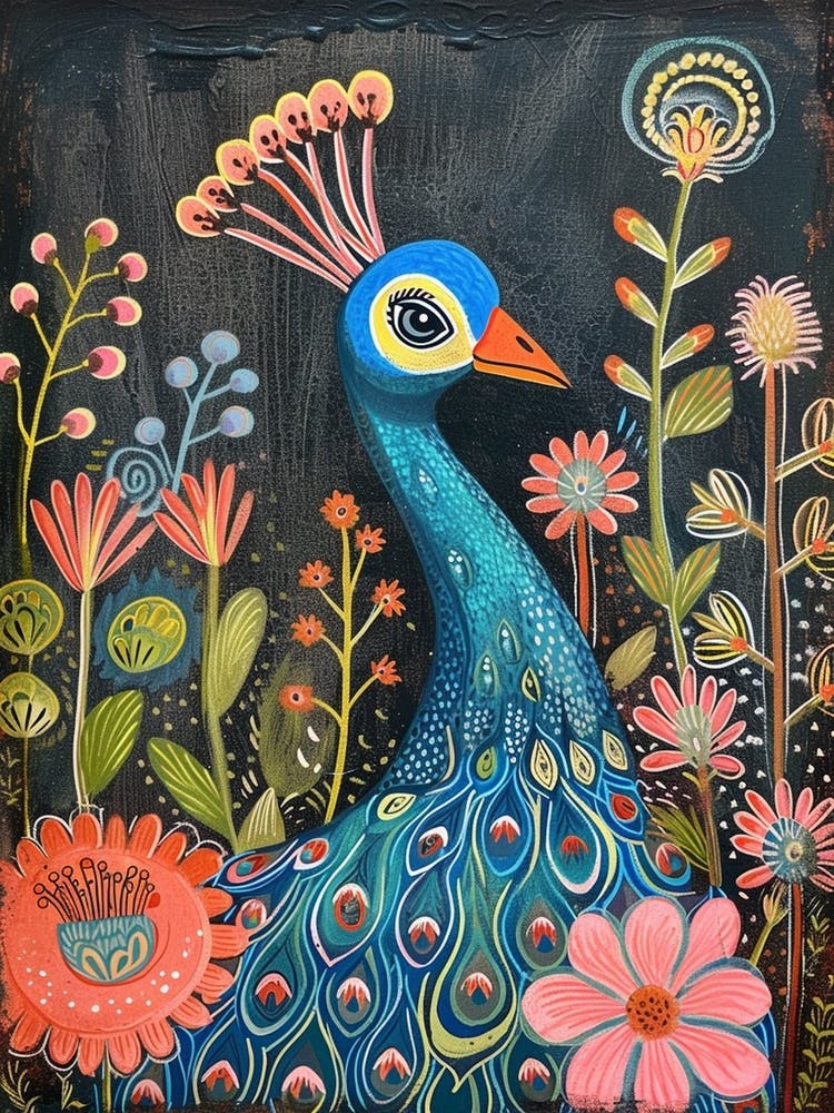 Folk Floral Peacock In The Wild 3