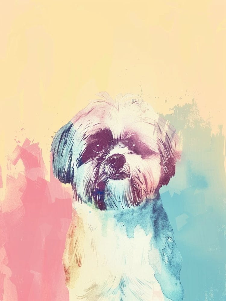 Shih Tzu Dog Pastel Line Watercolour Illustration  3