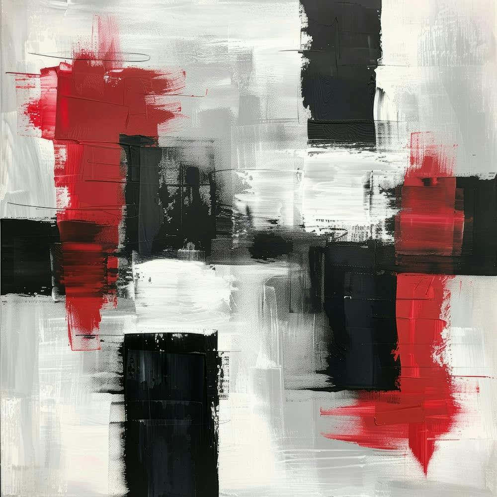 Abstract Red Black And White Painting