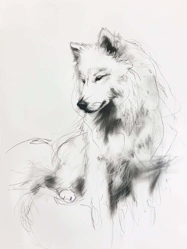 Samoyed Dog Charcoal Line 2