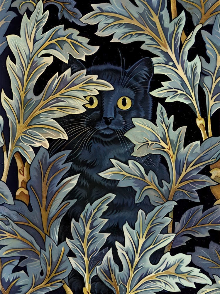 Black Cat Print William Morris Wall Art Poster Black Cat Floral