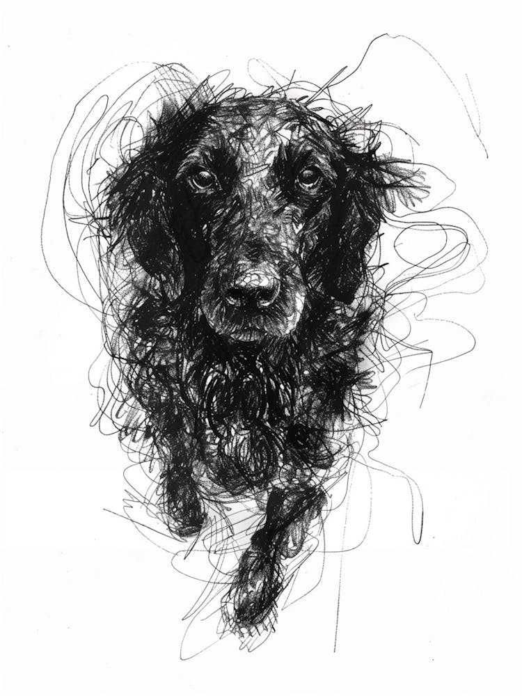 Flat Coated Retriever Dog Line Sketch  2