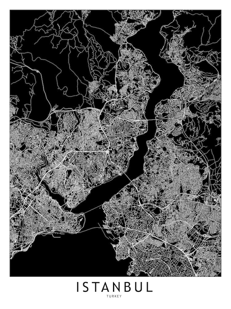Istanbul Black And White Map