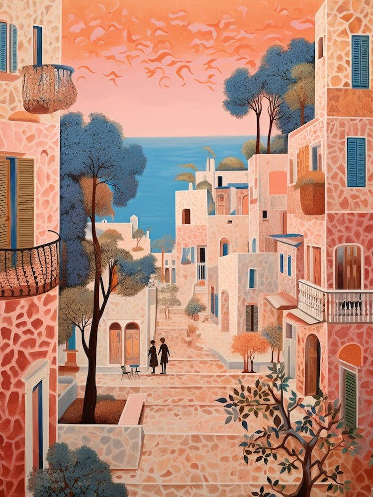 Ibiza Spain 2 Vintage Pink Travel Illustration