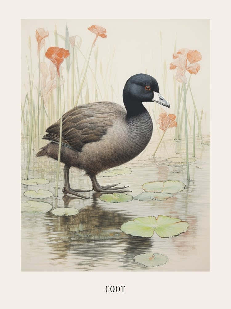 Vintage Bird Drawing Coot 1 Poster