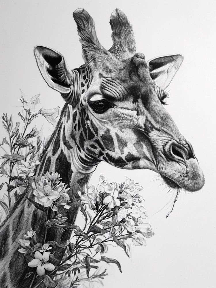 Giraffe With Their Head In The Flowers 2