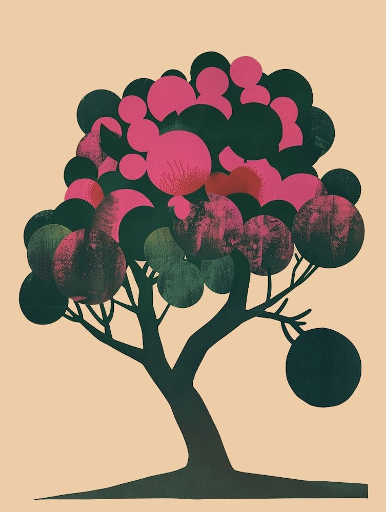 Plum Tree Colourful Illustration 4
