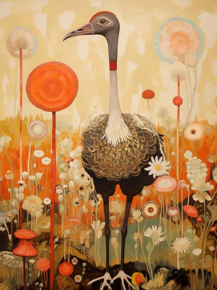 Ostrich 3 Detailed Bird Painting
