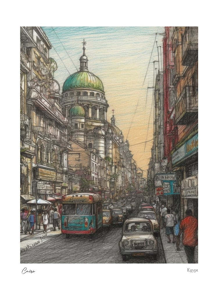 Cairo Egypt Drawing Pencil Style 3 Travel Poster